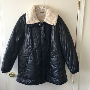 KENNETH COLE Black Quilted Jacket with Cream Collar 1X Plus